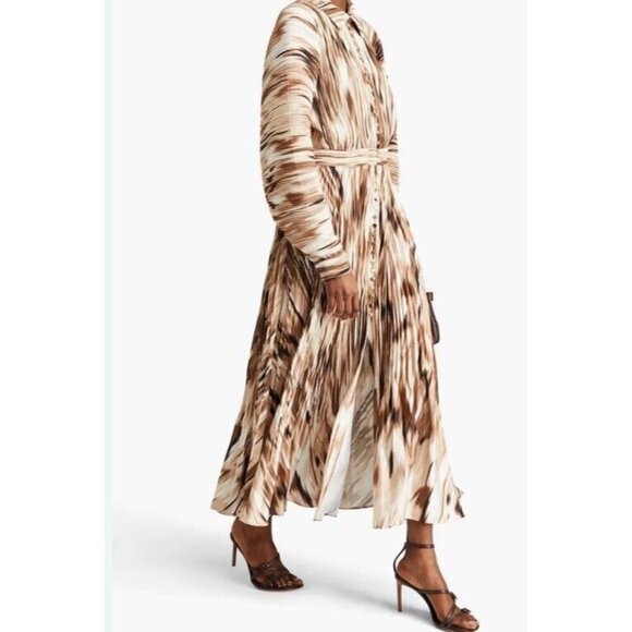 Simkhai Sz 6 Dress Midi Brown Striped Long Sleeve Designer South Western Boho - Picture 2 of 13